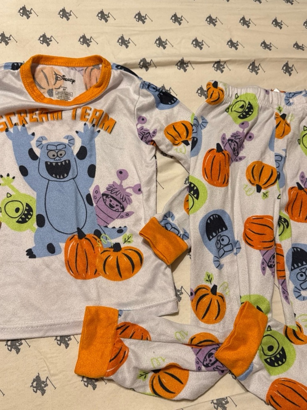 Disney White Pumpkin & Monsters Pajama Set with Orange Trim